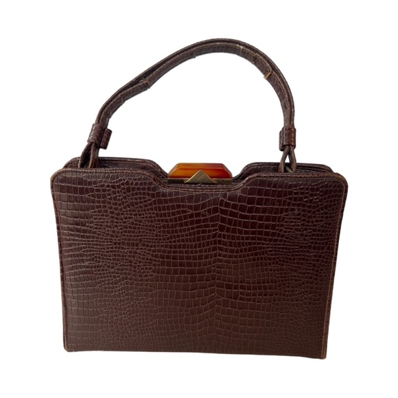 Vintage Gaymode Crocodile Or Alligator Purse Handbag Bakelite Clasp - Picture 1 of 16